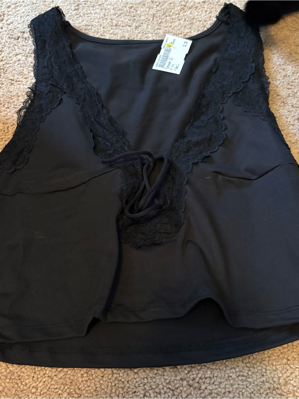 Forever 21 Black Lace-Trim V-Neck Tank